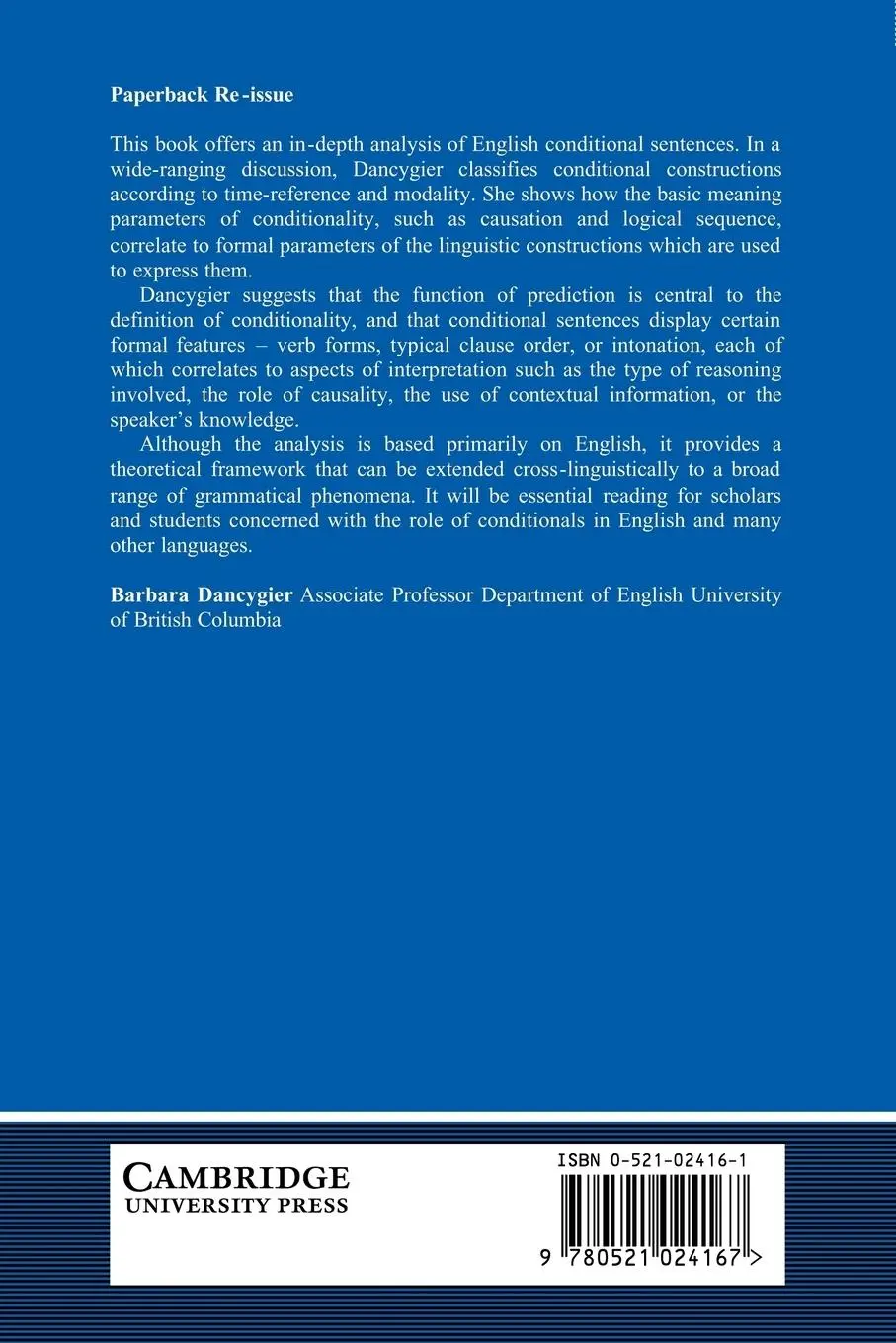 Rückseite: 9780521024167 | Conditionals and Prediction | Barbara Dancygier | Taschenbuch | 2005