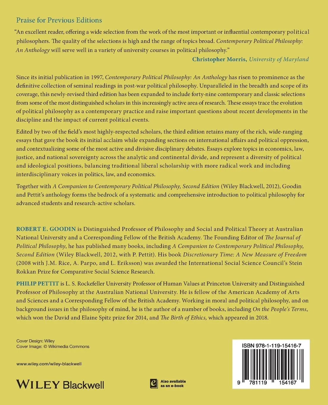Rückseite: 9781119154167 | Contemporary Political Philosophy: An Anthology | Pettit (u. a.)