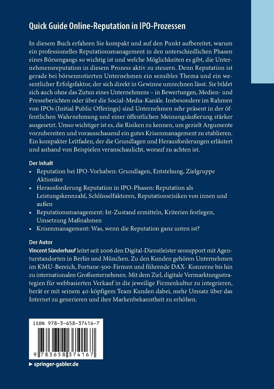 Rückseite: 9783658374167 | Quick Guide Online-Reputation in IPO-Prozessen | Vincent Sünderhauf