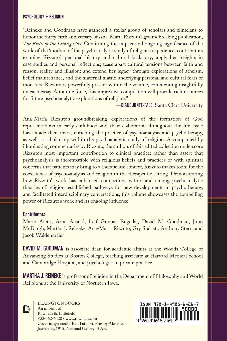 Rückseite: 9781498564267 | Ana-María Rizzuto and the Psychoanalysis of Religion | Reineke (u. a.)
