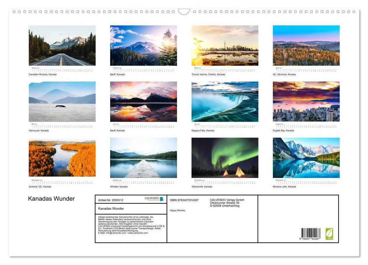Bild: 9783457914267 | Kanadas Wunder (Wandkalender 2026 DIN A2 quer), CALVENDO...