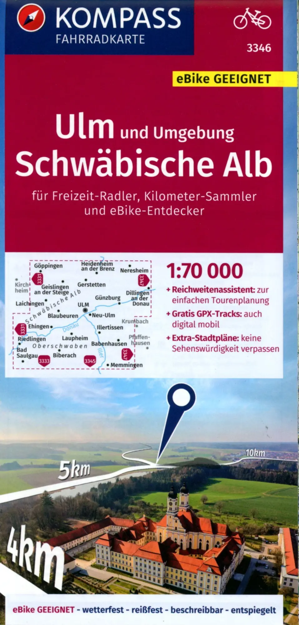 Cover: 9783991214267 | KOMPASS Fahrradkarte 3346 Ulm und Umgebung, Schwäbische Alb 1:70.000