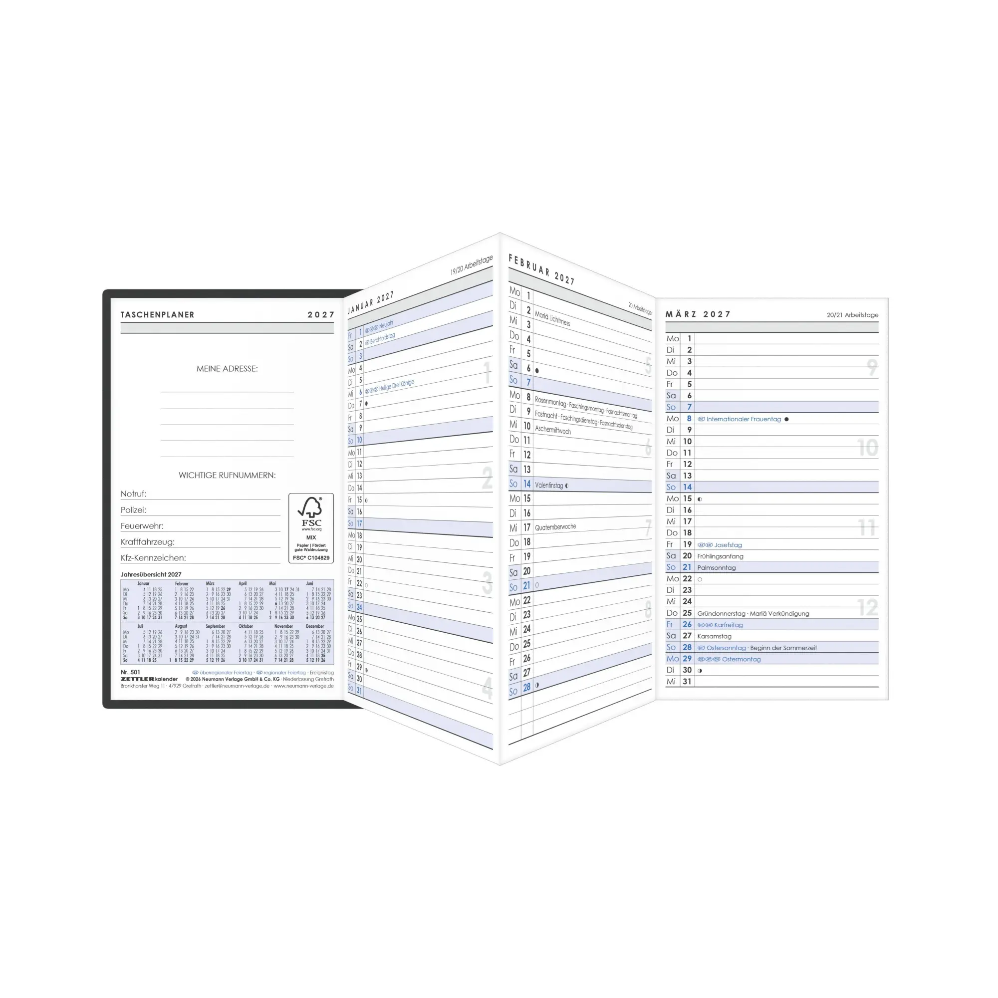 Bild: 4069095014367 | Kalenderersatzeinlage TP 1M/1S Leporello 2027 | KG | Kalender | 14 S.