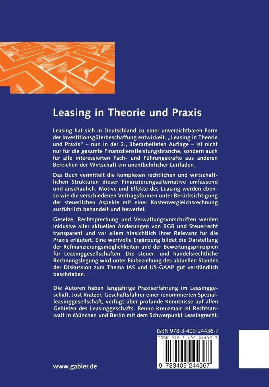 Rückseite: 9783409244367 | Leasing in Theorie und Praxis | Leitfaden für Anbieter und Anwender