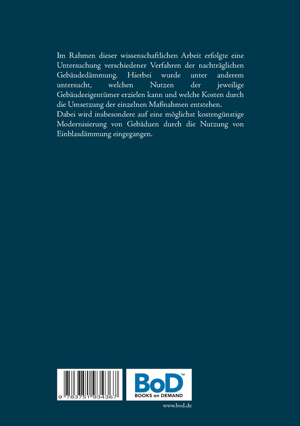 Rückseite: 9783751934367 | Analyse technischer Möglichkeiten der nachträglichen Gebäudedämmung...