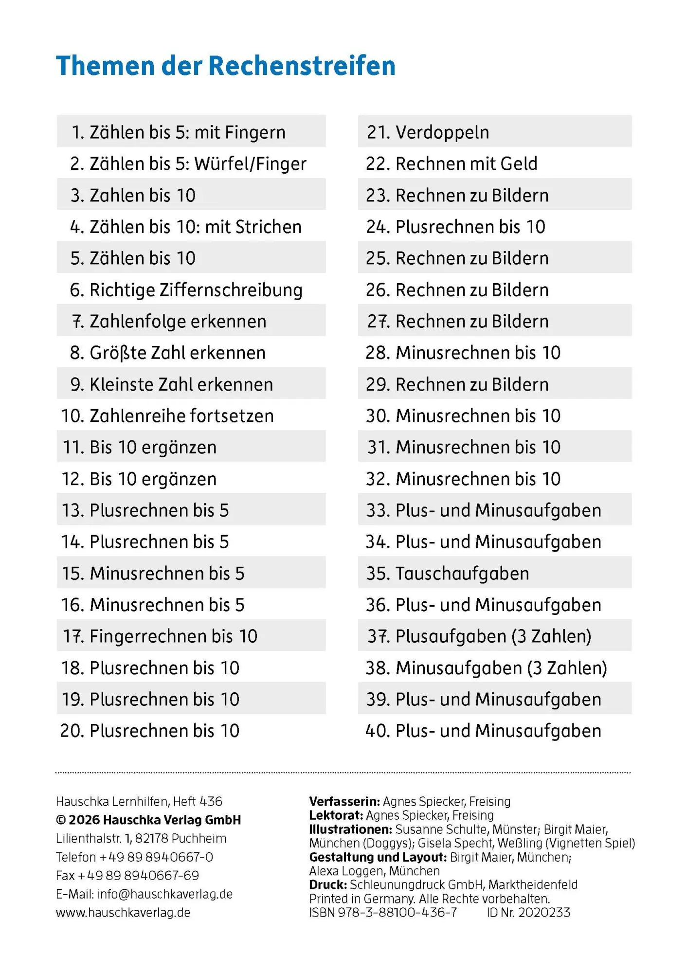 Bild: 9783881004367 | Meine Übungsstreifen Rechnen lernen - 1. Klasse: Zahlen bis 10 | 48 S.