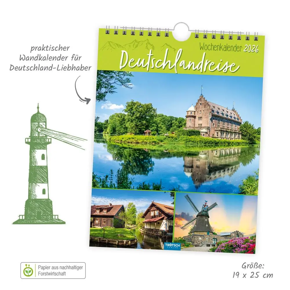 Bild: 9783988024367 | Trötsch Wochenkalender zum Hängen Deutschlandreise 2026 | Wandkalender