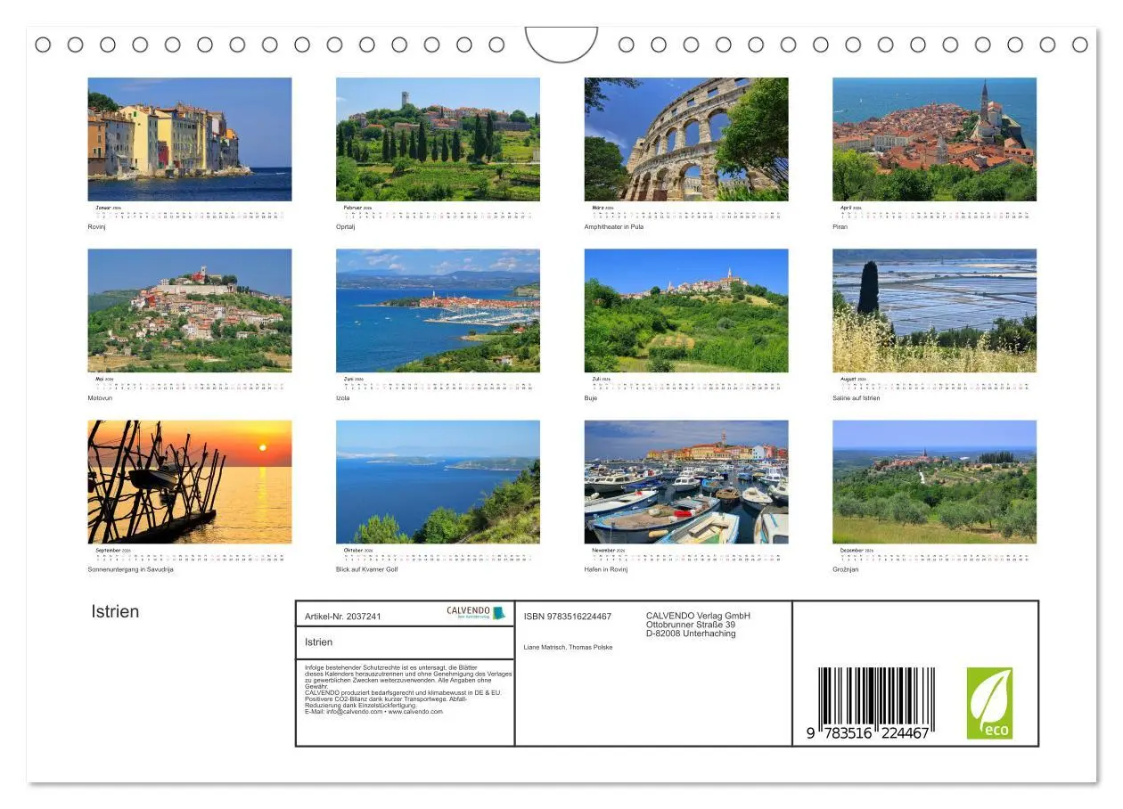 Bild: 9783516224467 | Istrien (Wandkalender 2026 DIN A4 quer), CALVENDO Monatskalender