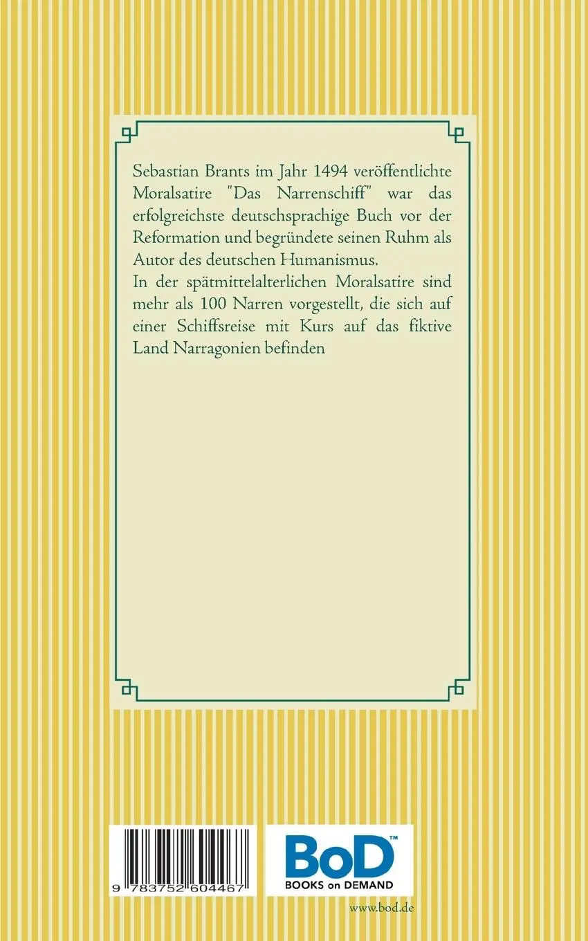 Rückseite: 9783752604467 | Das Narrenschiff | Sebastian Brant | Taschenbuch | Paperback | 332 S.