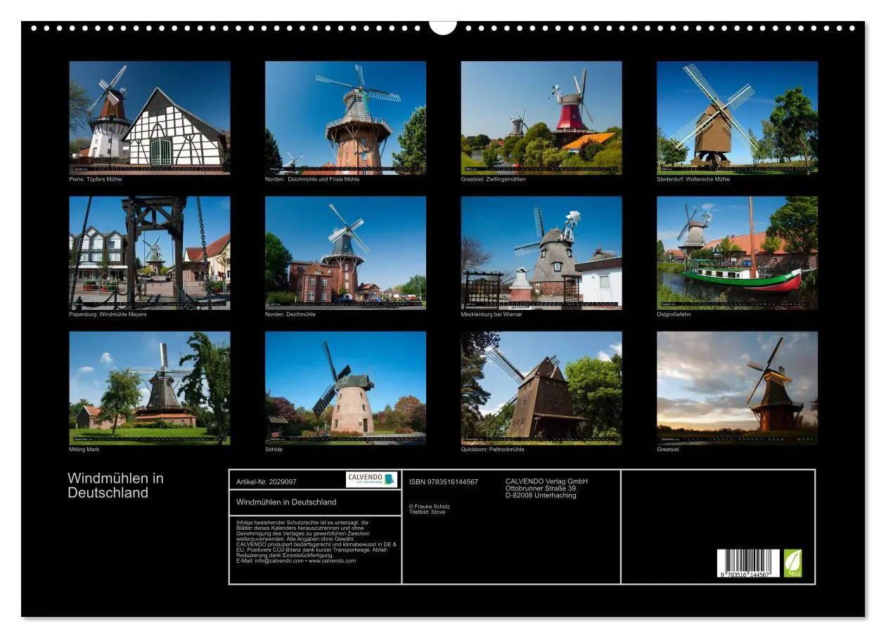 Bild: 9783516144567 | Windmühlen in Deutschland (Wandkalender 2026 DIN A2 quer), CALVENDO...
