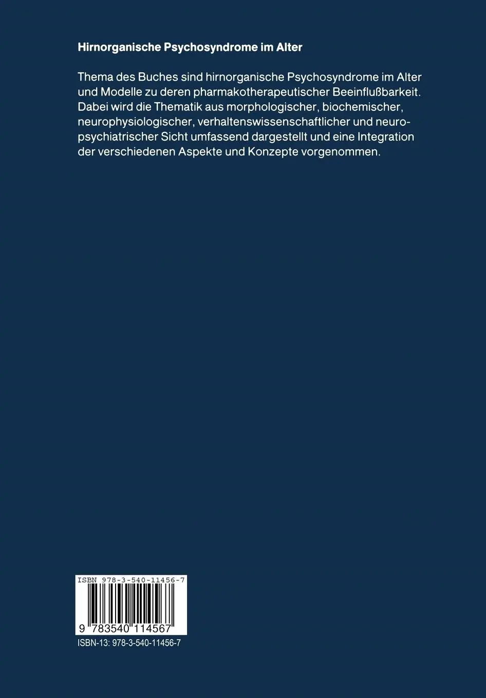 Rückseite: 9783540114567 | Hirnorganische Psychosyndrome im Alter | D. Bente (u. a.) | Buch | x
