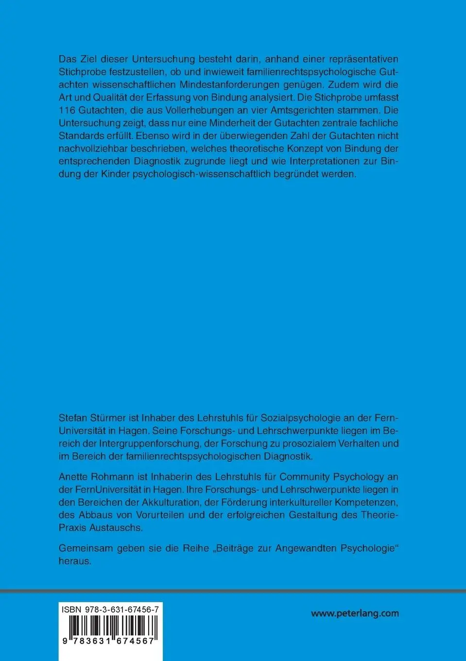 Rückseite: 9783631674567 | Qualität familienrechtspsychologischer Gutachten: Eine empirische...