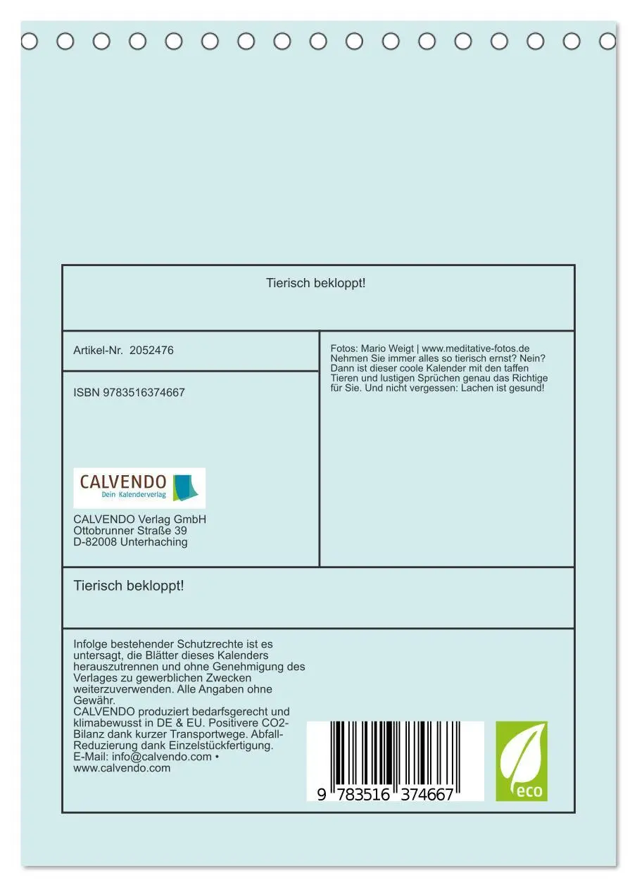 Bild: 9783516374667 | Tierisch bekloppt! (Tischkalender 2026 DIN A5 hoch), CALVENDO...