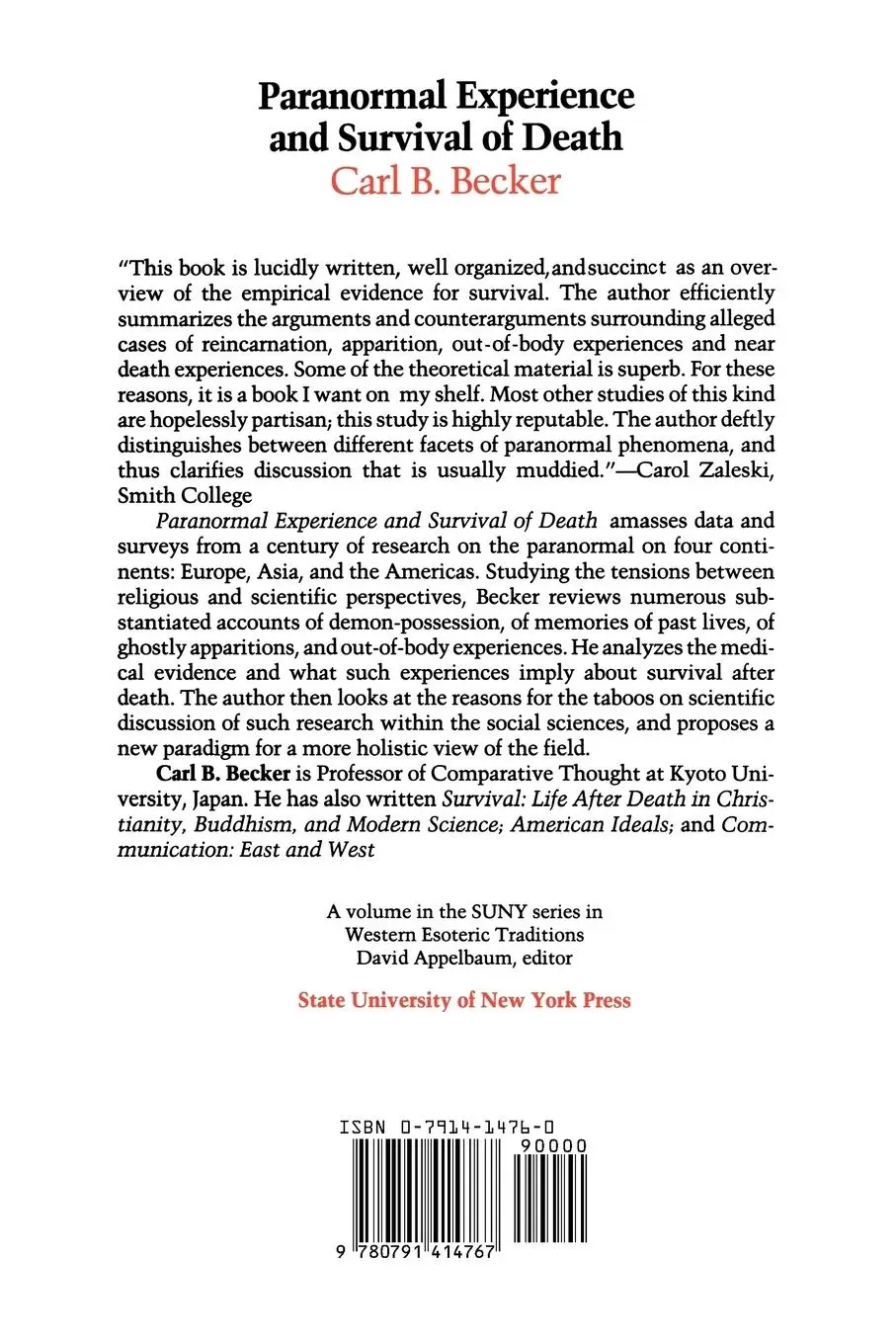 Rückseite: 9780791414767 | Paranormal Experience and Survival of Death | Carl B. Becker | Buch