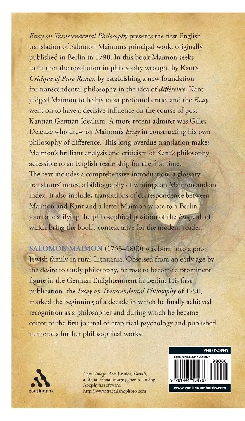 Rückseite: 9781441154767 | Essay on Transcendental Philosophy | Salomon Maimon | Buch | Gebunden
