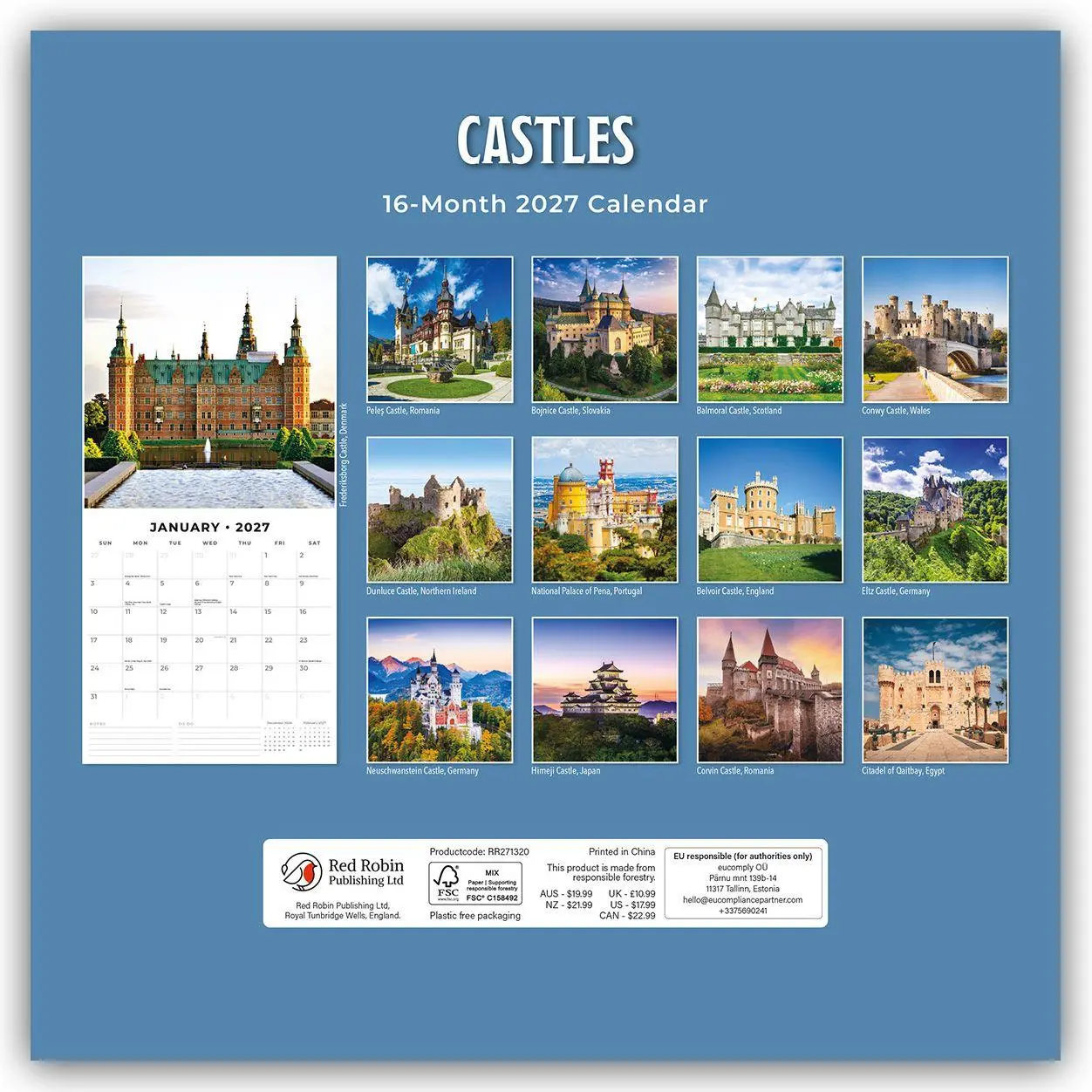 Rückseite: 9781837014767 | Castles - Burgen - Schlösser 2027 - 16-Monatskalender | Robin Red