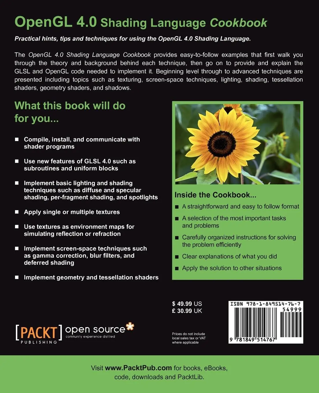 Rückseite: 9781849514767 | OpenGL 4.0 Shading Language Cookbook | David Wolff | Taschenbuch