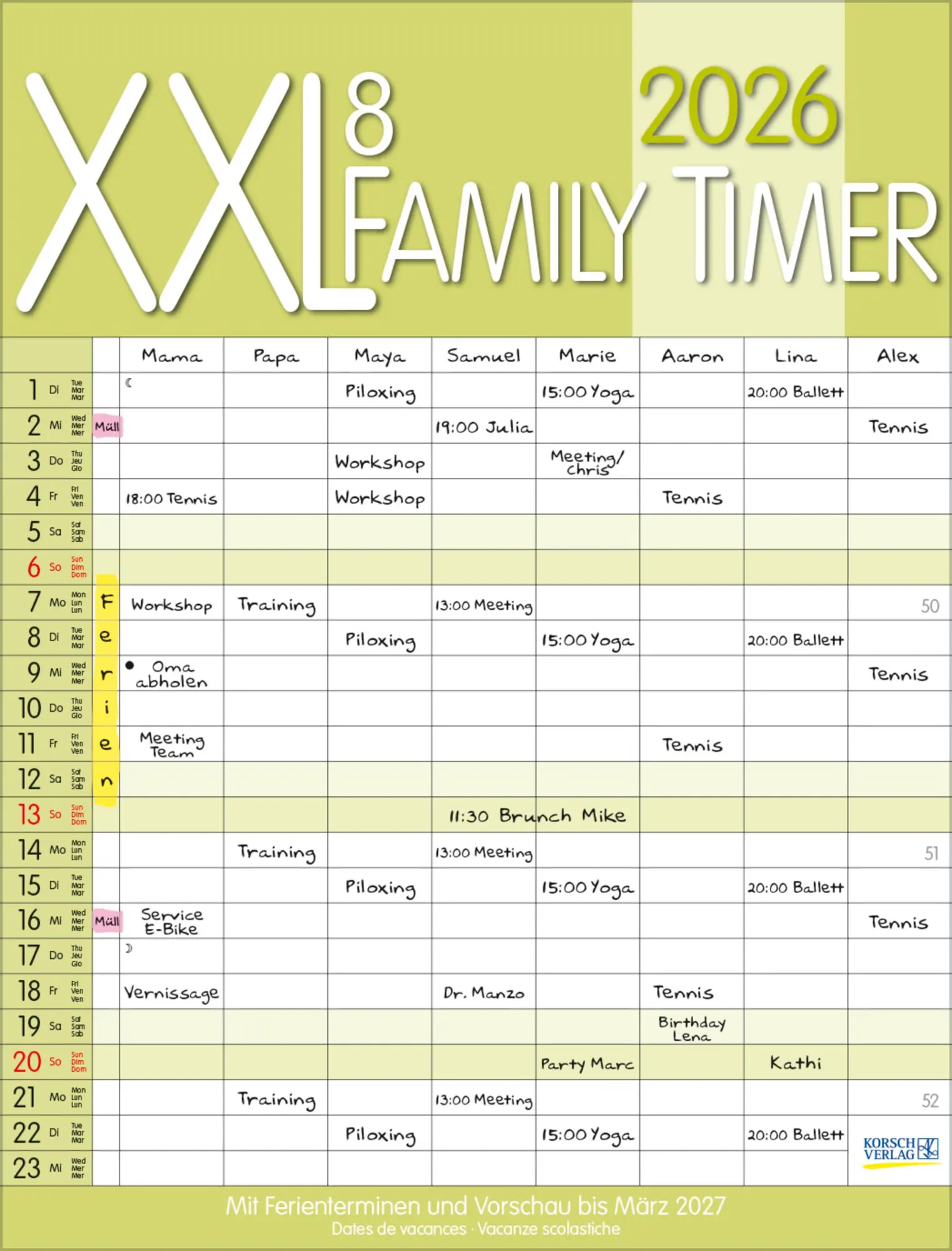 Cover: 9783731884767 | XXL Family Timer 8 2026 | Verlag Korsch | Kalender | 14 S. | Deutsch