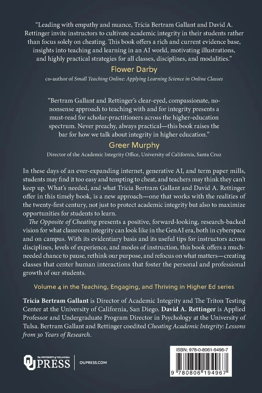 Rückseite: 9780806194967 | The Opposite of Cheating | Teaching for Integrity in the Age of AI
