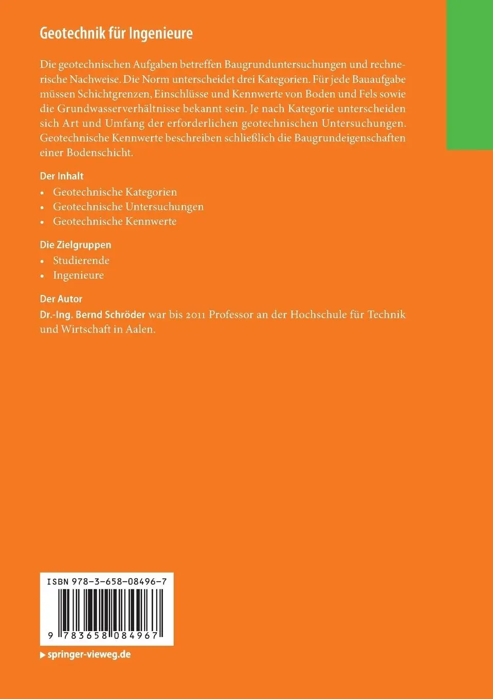 Rückseite: 9783658084967 | Geotechnik für Ingenieure | Ein Überblick | Bernd Schröder | Buch | ix