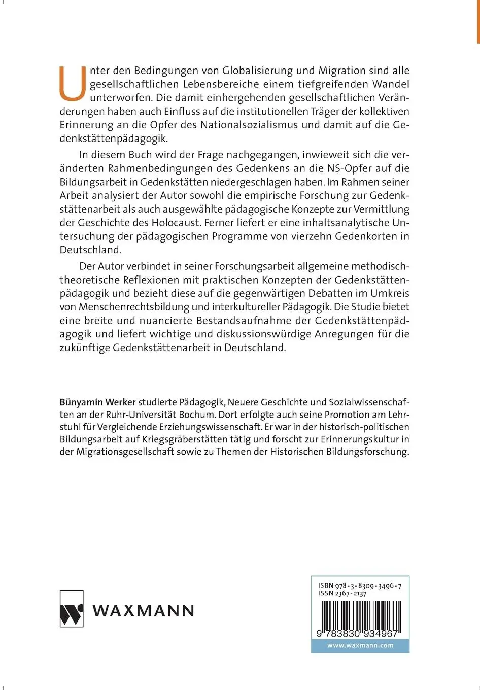 Rückseite: 9783830934967 | Gedenkstättenpädagogik im Zeitalter der Globalisierung | Werker | Buch