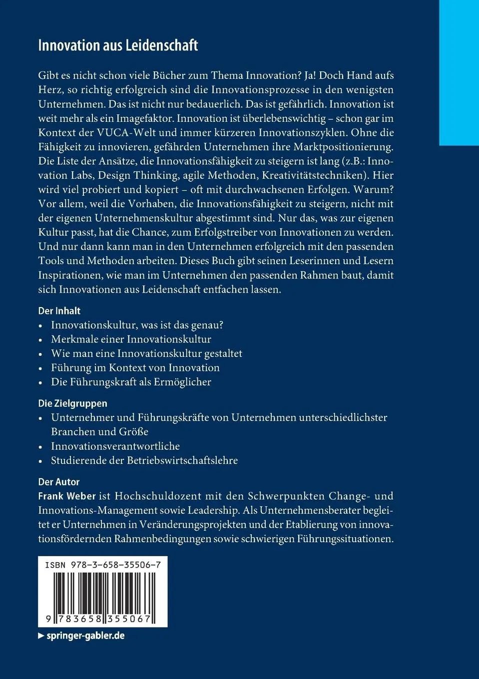 Rückseite: 9783658355067 | Innovation aus Leidenschaft | Frank Weber | Taschenbuch | xi | Deutsch