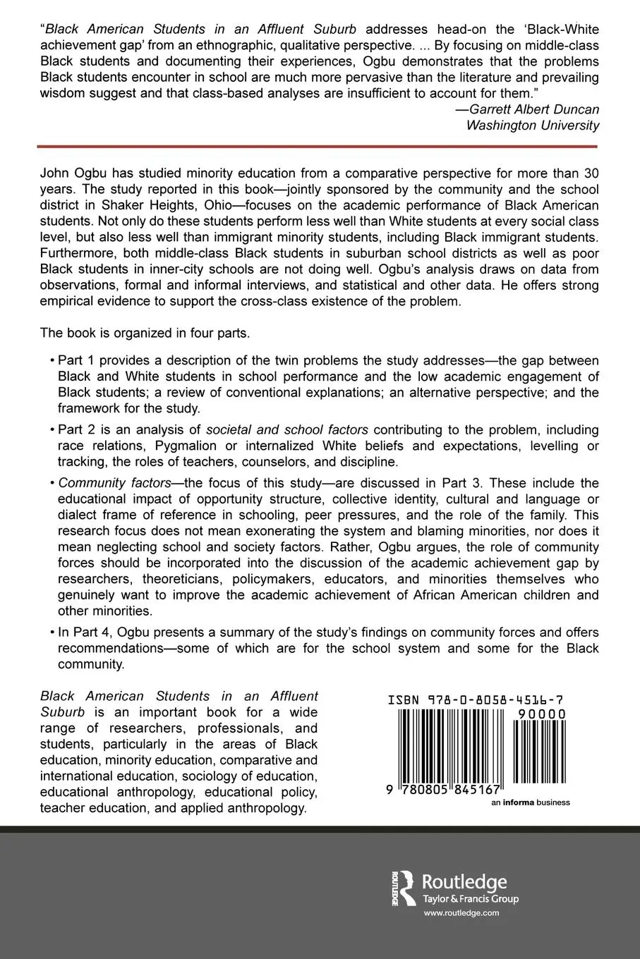 Rückseite: 9780805845167 | Black American Students in An Affluent Suburb | John U. Ogbu (u. a.)