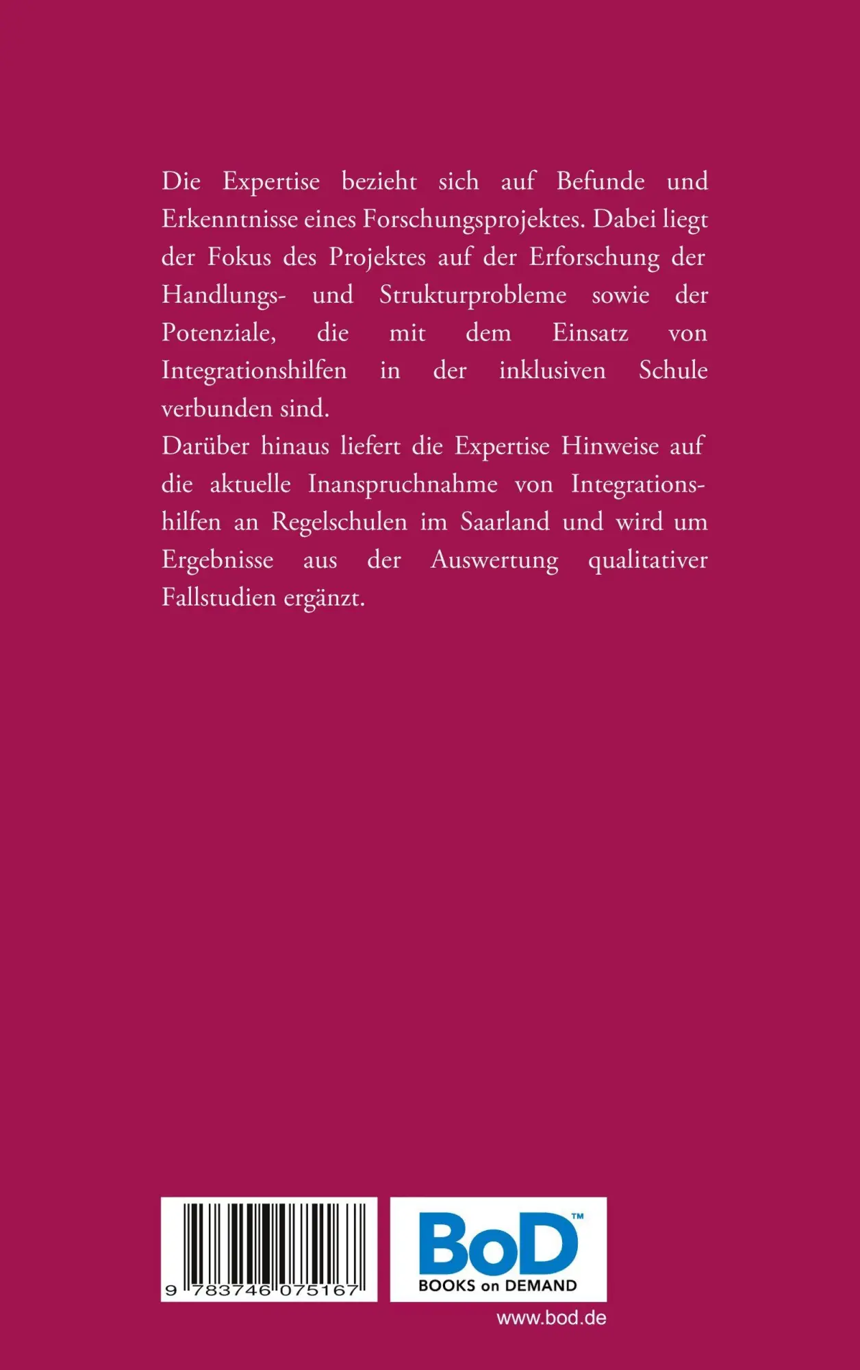Rückseite: 9783746075167 | Potenziale und Grenzen von Integrationshilfen an Regelschulen | Buch