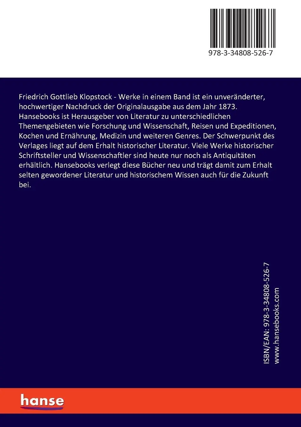 Rückseite: 9783348085267 | Friedrich Gottlieb Klopstock | Werke in einem Band | Klopstock | Buch