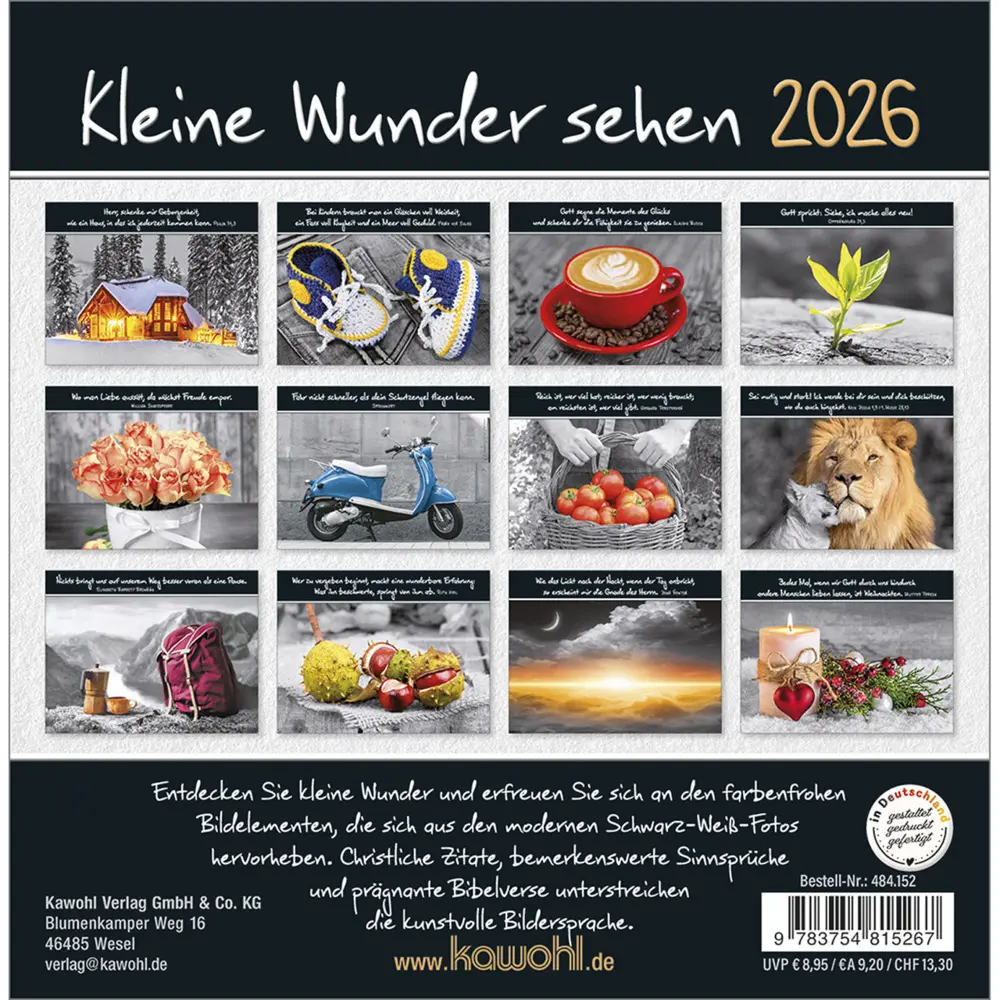 Bild: 9783754815267 | Kleine Wunder sehen 2026 | Postkarten-Kalender mit christlichen Texten