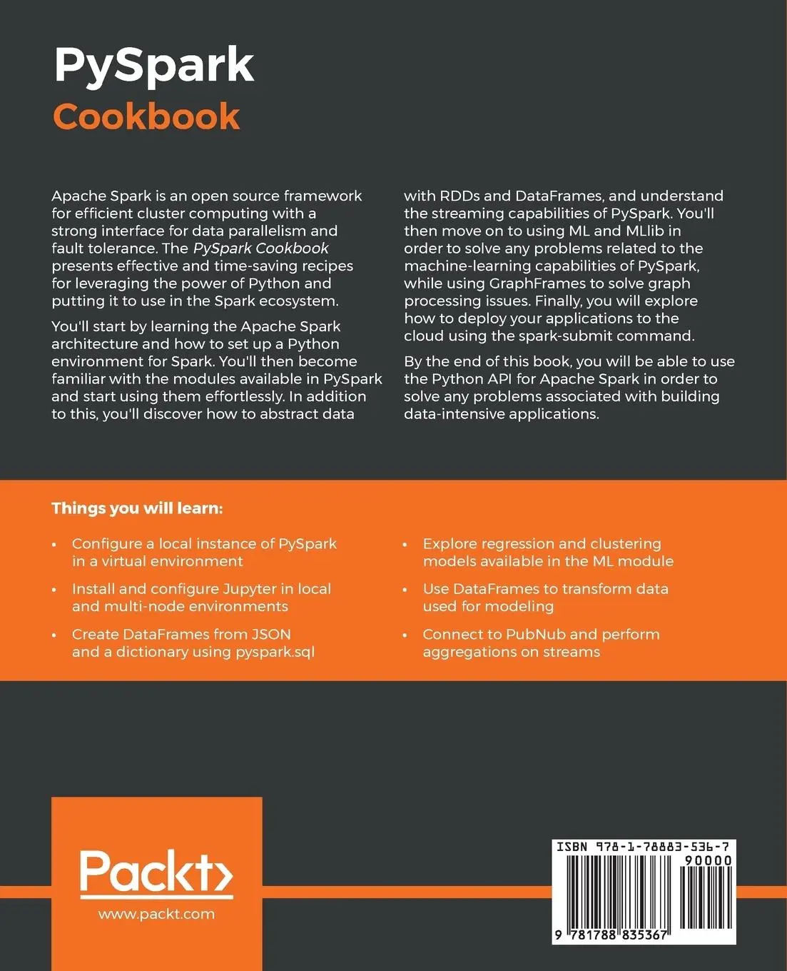 Rückseite: 9781788835367 | PySpark Cookbook | Tomasz Drabas (u. a.) | Taschenbuch | Englisch