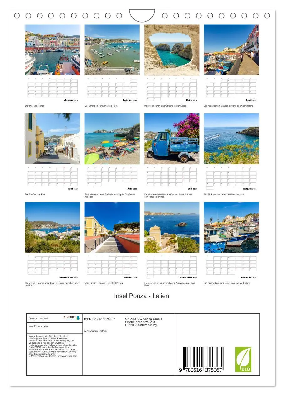 Bild: 9783516375367 | Insel Ponza - Italien (Wandkalender 2026 DIN A4 hoch), CALVENDO...