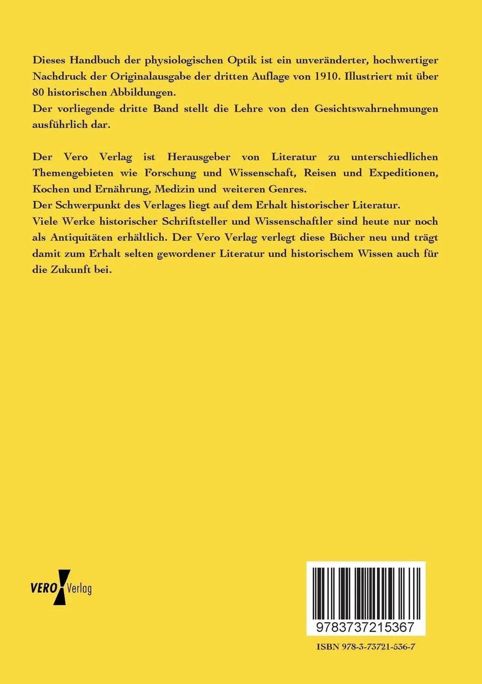 Rückseite: 9783737215367 | Handbuch der physiologischen Optik | Dritter Band | H. Von Helmholtz