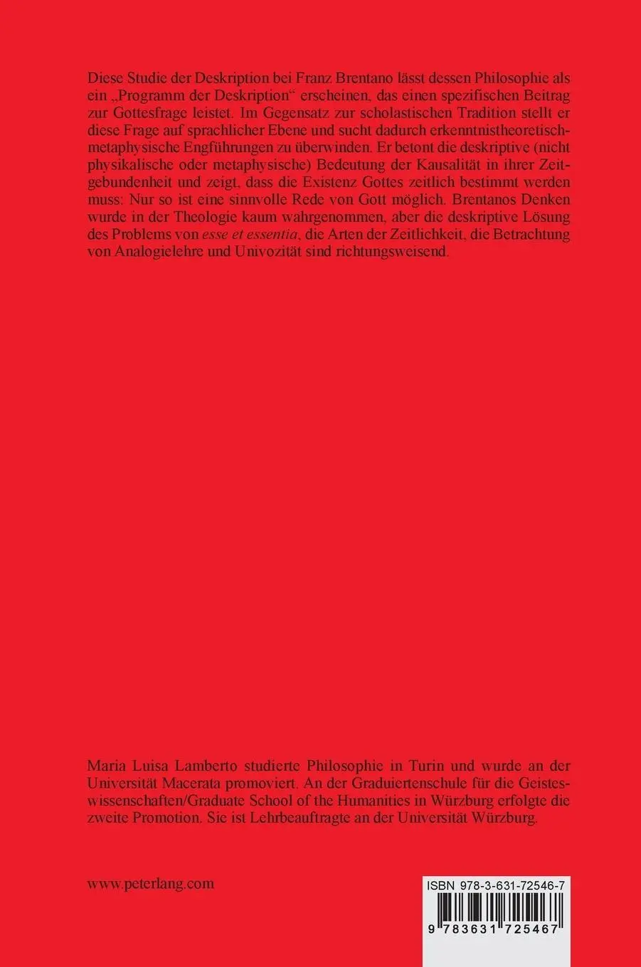 Rückseite: 9783631725467 | Deskriptive Metaphysik | Die Frage nach Gott bei Franz Brentano | Buch