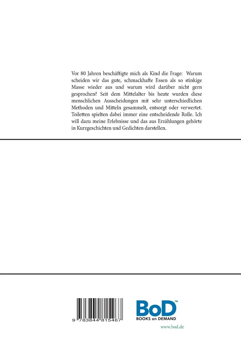 Rückseite: 9783844815467 | Rund ums Klo | Kurzgeschichten und Gedichte | Ernst Woll | Taschenbuch