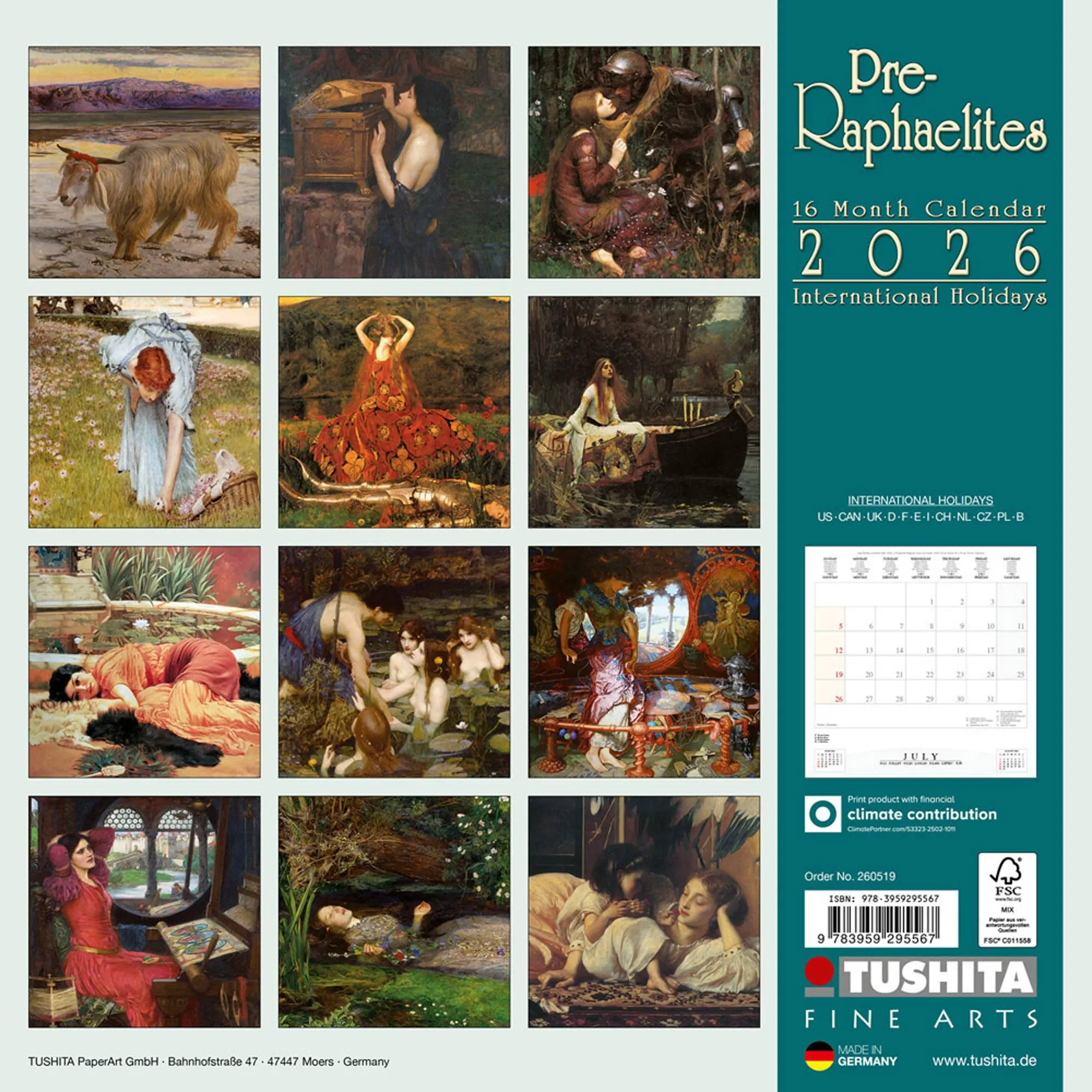 Rückseite: 9783959295567 | Pre-Raphaelites 2026 | Kalender 2026 | Kalender | Tushita Fine Arts