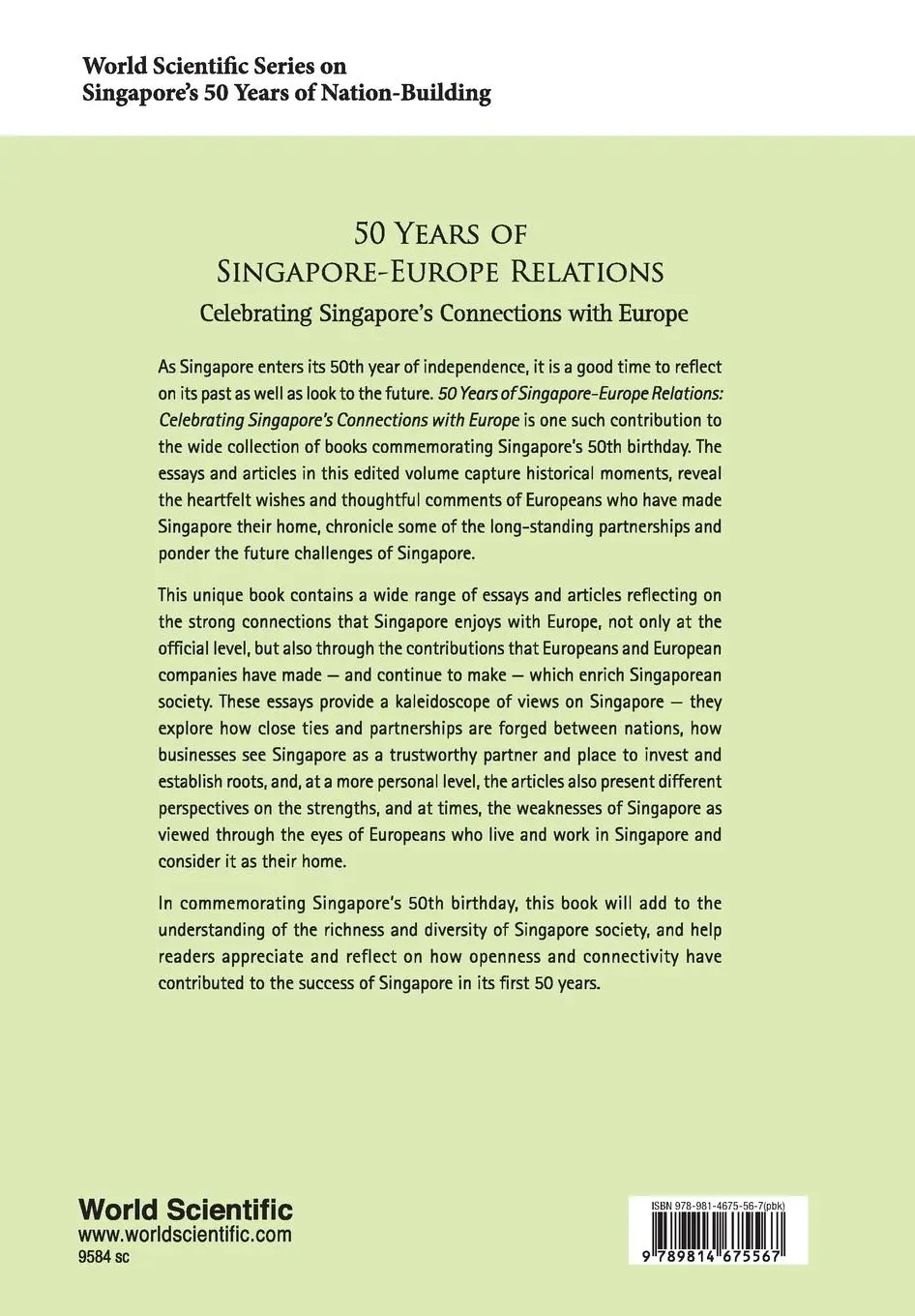 Rückseite: 9789814675567 | 50 YEARS OF SINGAPORE-EUROPE RELATIONS | Lay Hwee Yeo &amp; Barnard Turner