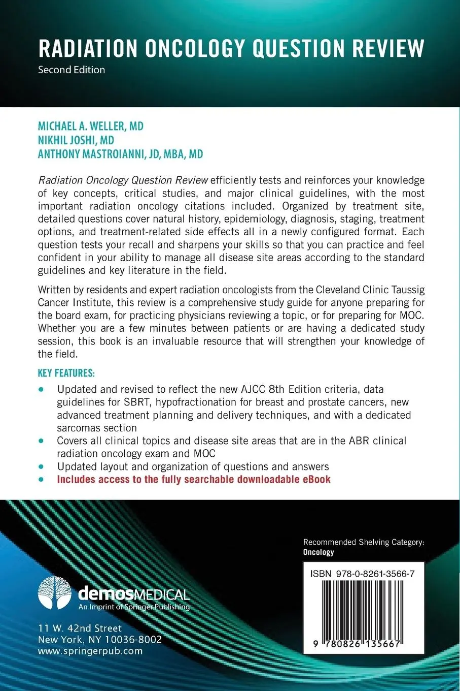 Rückseite: 9780826135667 | Radiation Oncology Question Review | Michael A. MD Weller (u. a.)