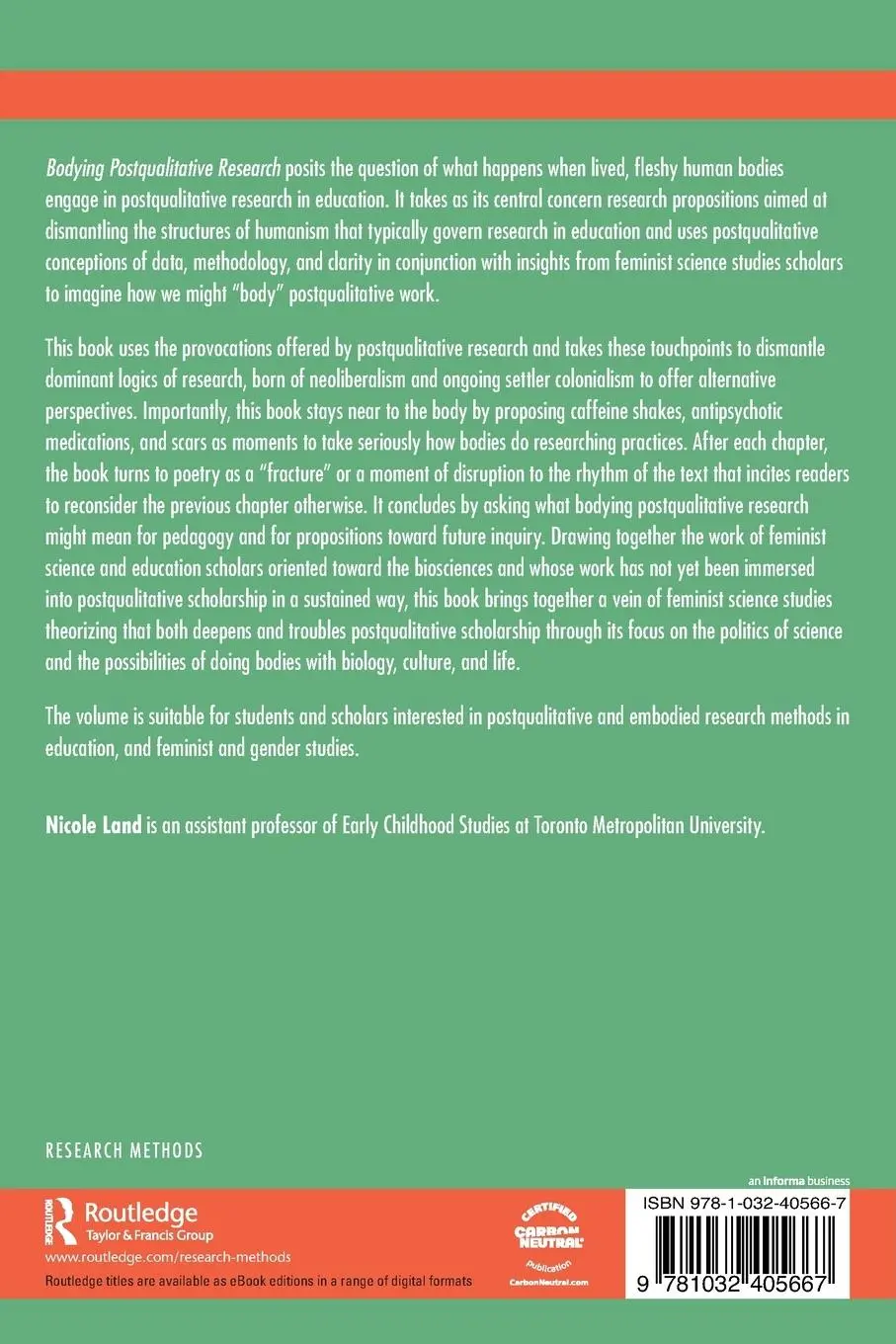 Rückseite: 9781032405667 | Bodying Postqualitative Research | Nicole Land | Taschenbuch | 2023