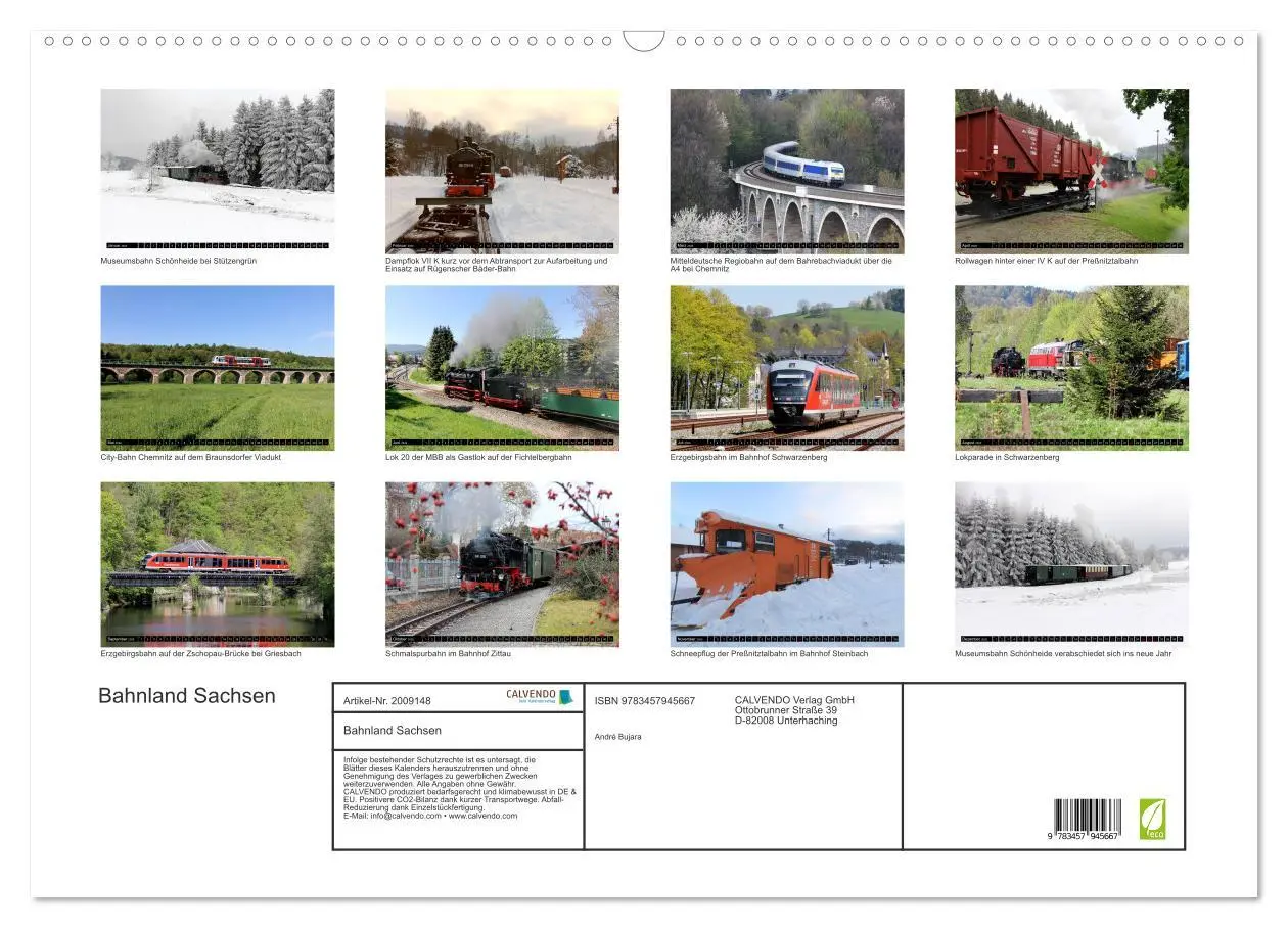 Bild: 9783457945667 | Bahnland Sachsen (Wandkalender 2026 DIN A2 quer), CALVENDO...