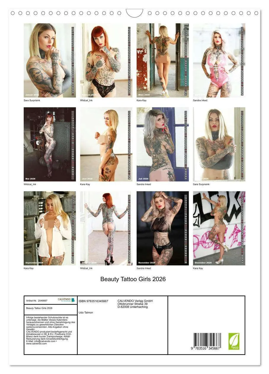 Bild: 9783516345667 | Beauty Tattoo Girls 2026 (Wandkalender 2026 DIN A3 hoch), CALVENDO...