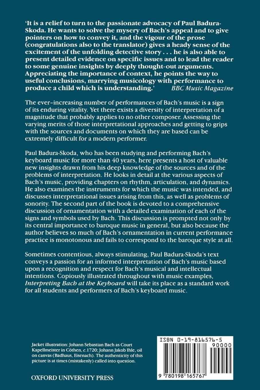 Rückseite: 9780198165767 | Interpreting Bach at the Keyboard | Paul Badura-Skoda | Taschenbuch