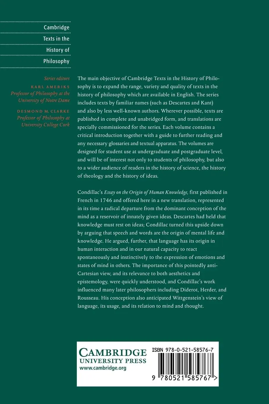 Rückseite: 9780521585767 | Condillac | Essay on the Origin of Human Knowledge | Condillac (u. a.)
