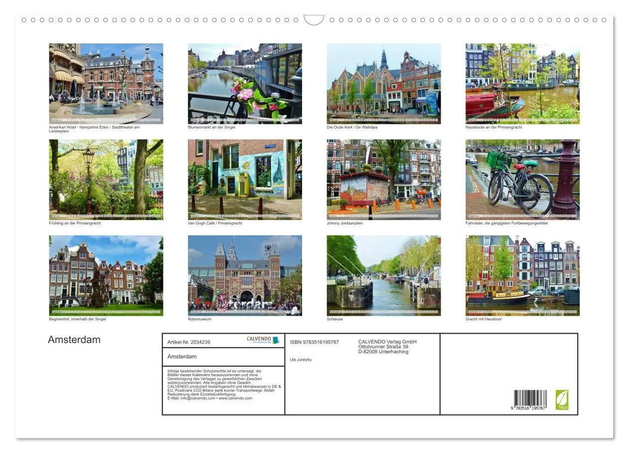 Bild: 9783516195767 | Amsterdam (Wandkalender 2026 DIN A2 quer), CALVENDO Monatskalender