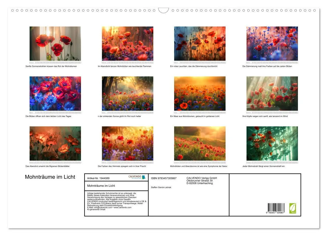 Bild: 9783457305867 | Mohnträume im Licht (Wandkalender 2026 DIN A2 quer), CALVENDO...