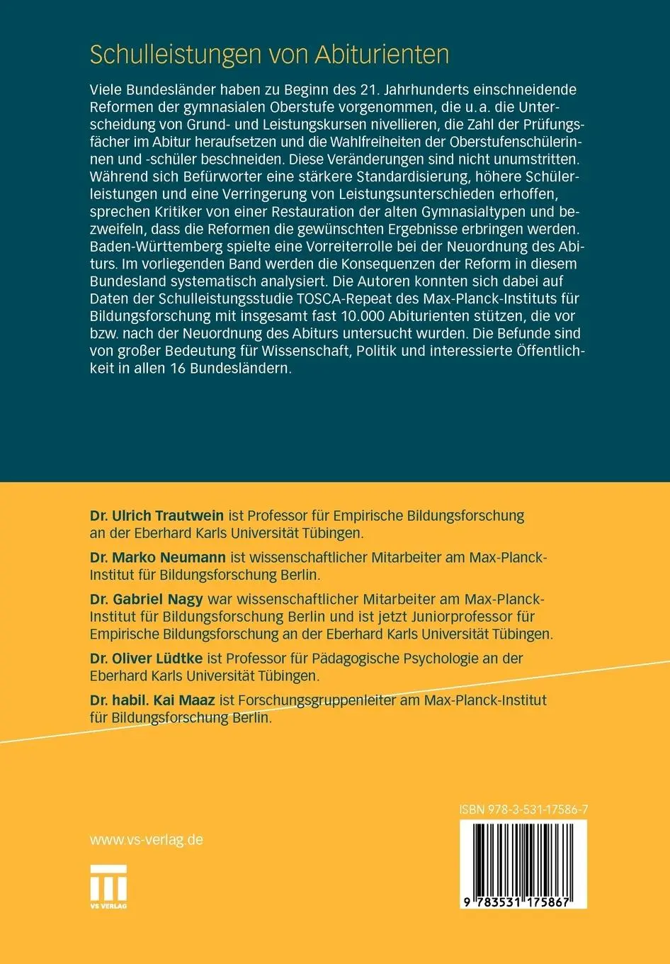 Rückseite: 9783531175867 | Schulleistungen von Abiturienten | Ulrich Trautwein (u. a.) | Buch