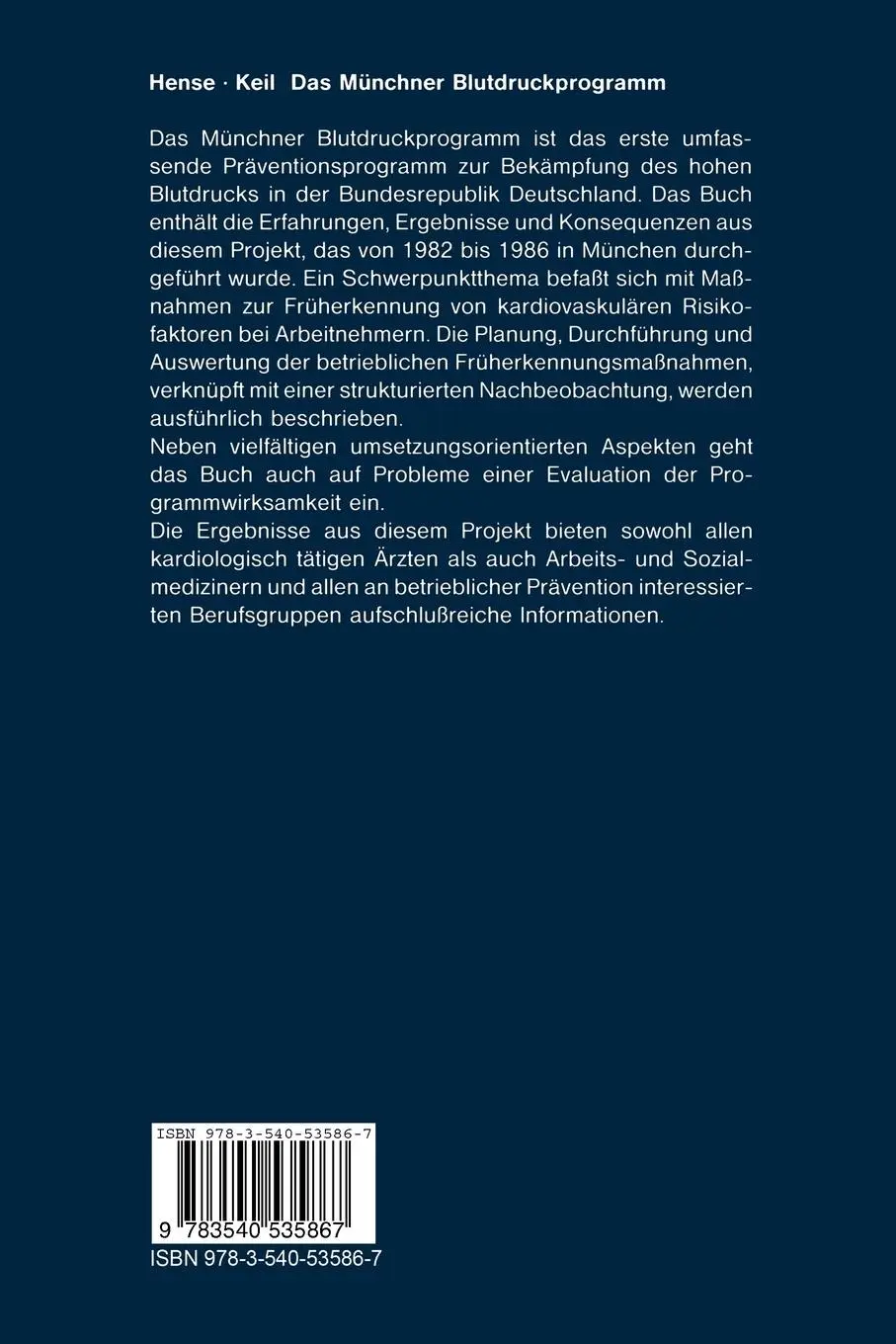 Rückseite: 9783540535867 | Das Münchner Blutdruckprogramm | Ulrich Keil (u. a.) | Taschenbuch