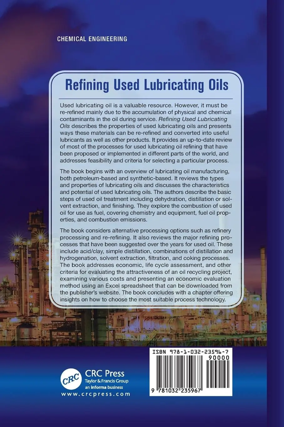 Rückseite: 9781032235967 | Refining Used Lubricating Oils | James Speight (u. a.) | Taschenbuch