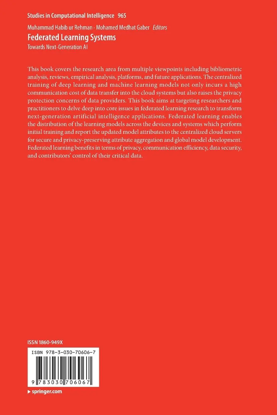 Rückseite: 9783030706067 | Federated Learning Systems | Towards Next-Generation AI | Taschenbuch