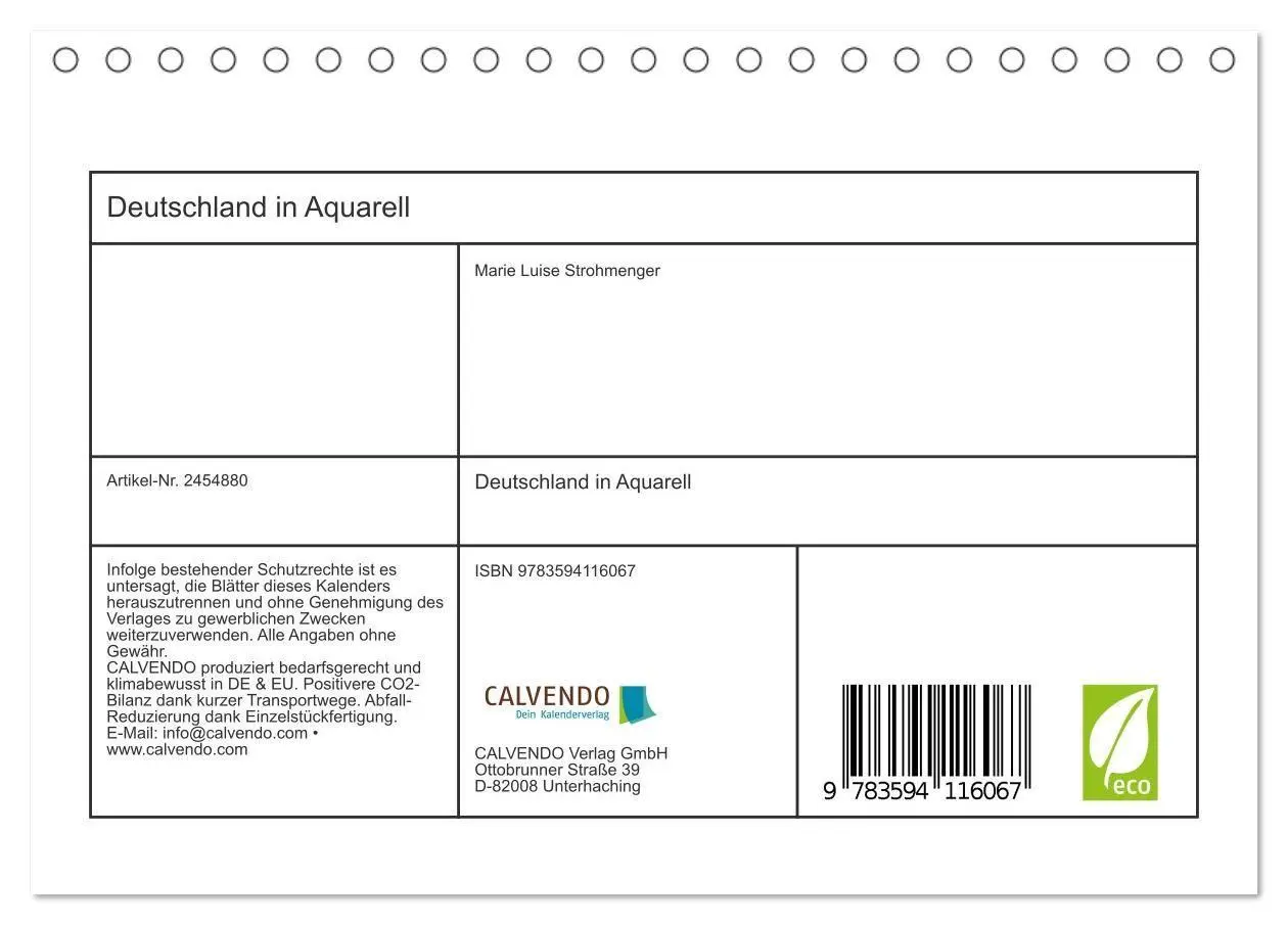 Bild: 9783594116067 | Deutschland in Aquarell (Tischkalender 2027 DIN A5 quer), CALVENDO...